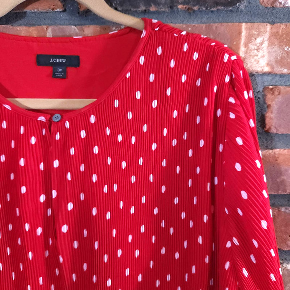 J. Crew Ruffle-trim Pleated Peplum Blouse in Red & White Polka Dot Women's 3X - Picture 4 of 7